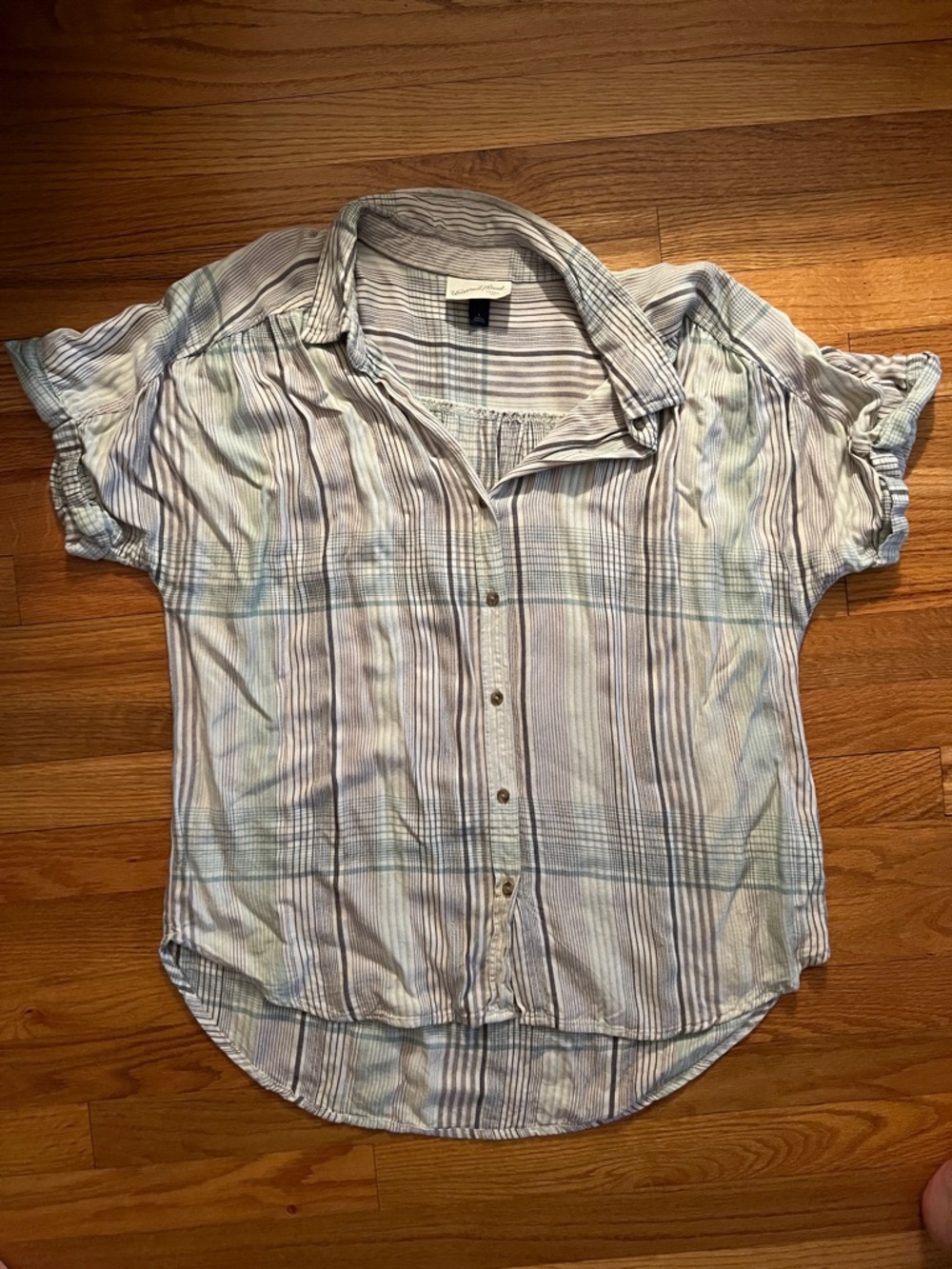 Universal Thread Light green  & White Striped Short Sleeve Button-Down